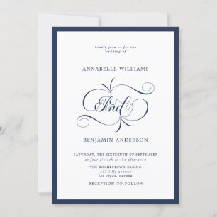 Elegant Navy & White Classic Wedding Invitation