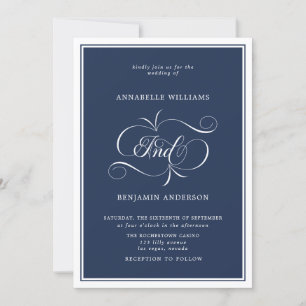 Elegant Navy & White Classic Wedding Invitation