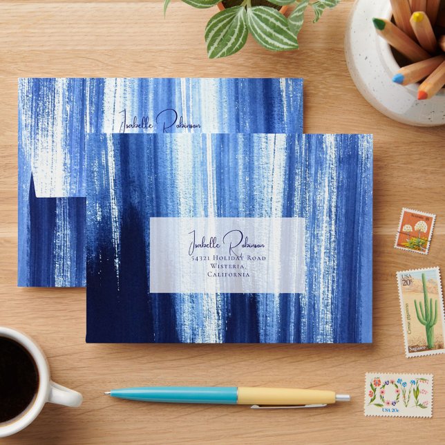 Elegant Navy & White Colour Wash Wedding Invitatio Envelope (Creator Uploaded)