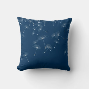 ELEGANT NAVY WHITE FALLING DANDELION CUSHION