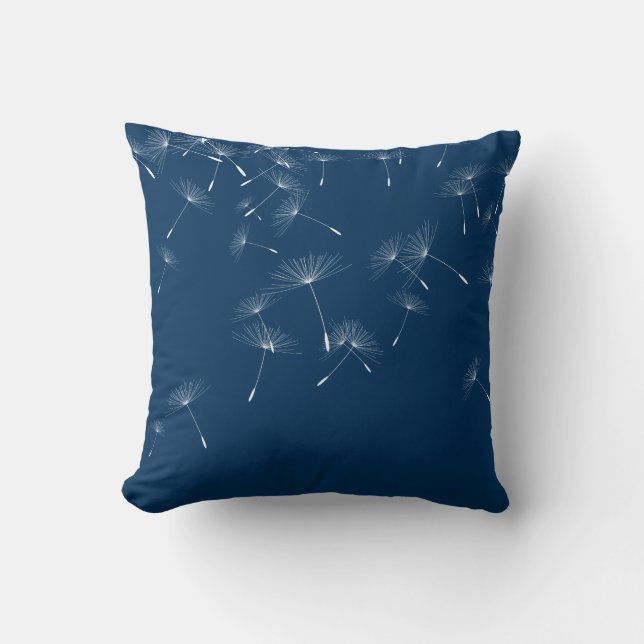 ELEGANT NAVY WHITE FALLING DANDELION CUSHION (Front)