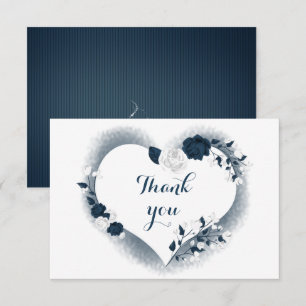 elegant navy & white floral heart thank you card