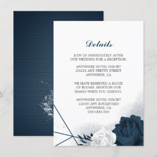 Elegant navy & white flowers details enclosure car card
