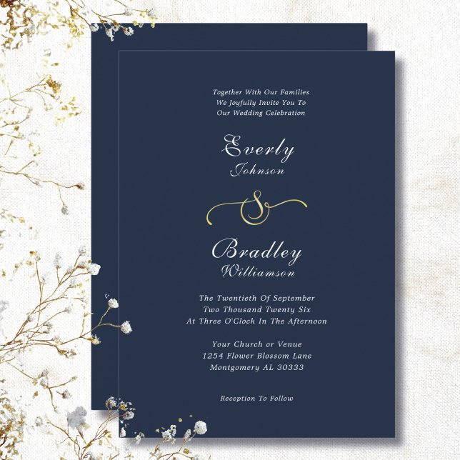 Elegant Navy White Gold QR Code Photo Wedding Invitation (Creator Uploaded)