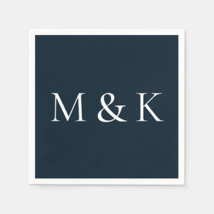 Elegant Navy & White Initials Wedding Engagement Napkin