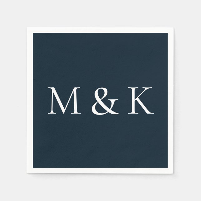 Elegant Navy & White Initials Wedding Engagement Napkin (Front)