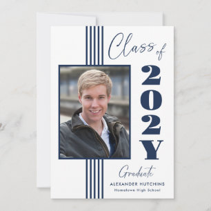 Elegant Navy White Photo Frame 2025 Graduation  Announcement