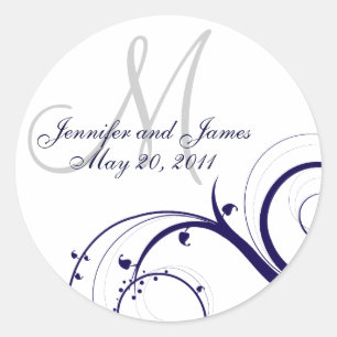 Elegant Navy White Swirl Monogram Wedding Seal