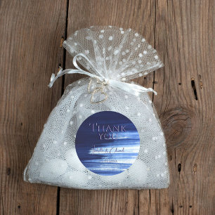 Elegant Navy & White Watercolor Paint Strokes Classic Round Sticker