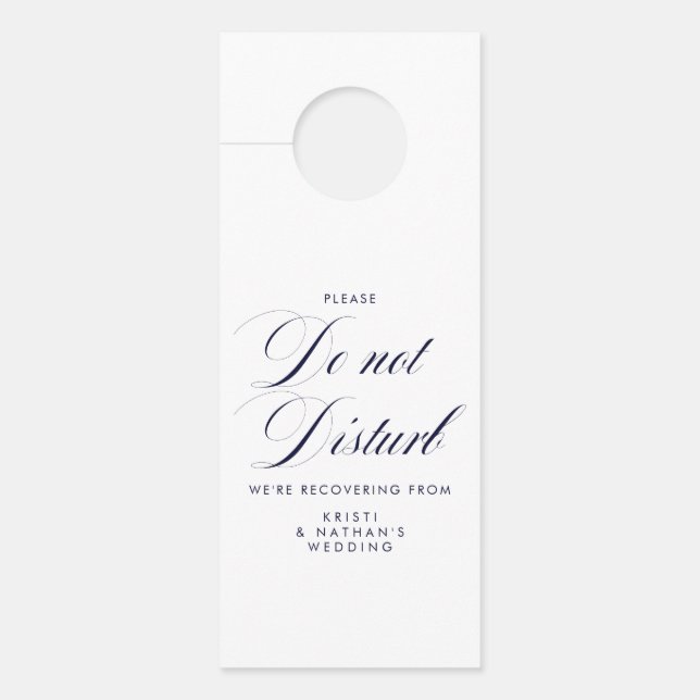 Elegant Navy & White Wedding Do Not Disturb Door Hanger (Front)