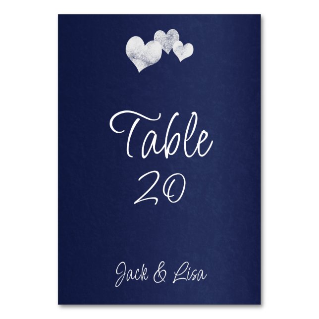 Elegant Navy White Wedding Table Number (Front)