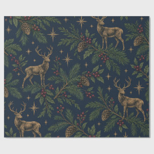 Elegant Navy Woodland Deer Christmas Wrapping Pape Paper