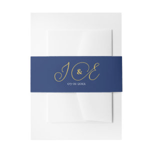 Elegant Navy Yellow Gold Wedding Invitation Suite Invitation Belly Band