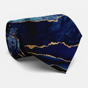Elegant Neck Tie Agate Navy Blue Gold Marble