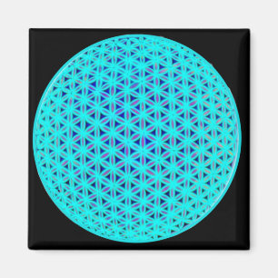 Elegant neon blue teal flower of life magnet