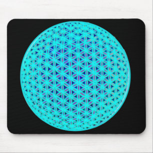 Elegant neon blue teal flower of life mouse pad