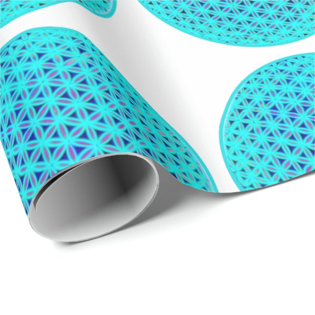 Elegant neon blue teal flower of life  wrapping paper (Roll Corner)
