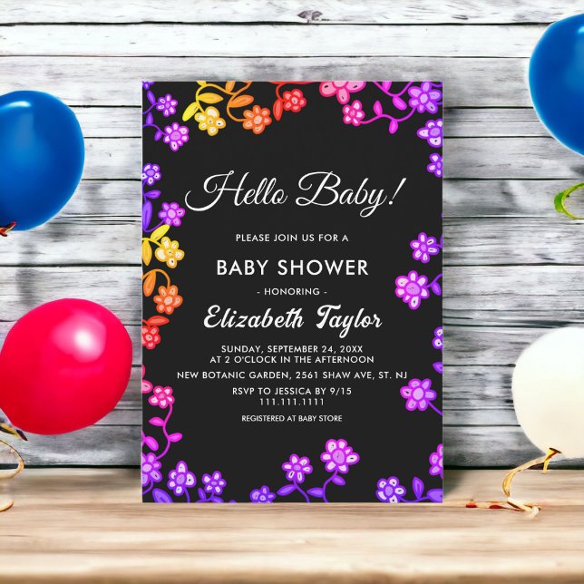 Elegant Neon Colours Roses Glow Floral Baby Shower Invitation (Creator Uploaded)
