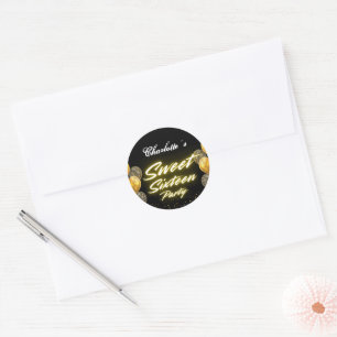 Elegant neon Gold Black retro Sweet 16th Birthday Classic Round Sticker