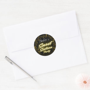 Elegant neon gold Black retro Sweet 16th Birthday Classic Round Sticker