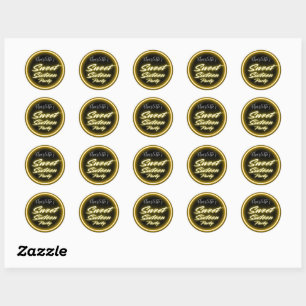 Elegant neon gold Black Retro Sweet 16th Birthday Classic Round Sticker