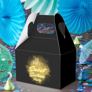 Elegant neon gold Black retro Sweet 16th Birthday Favour Box