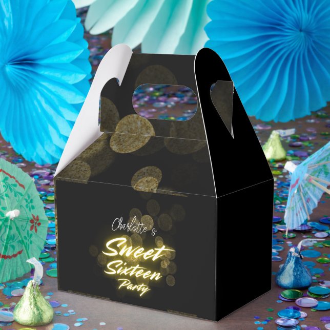 Elegant neon gold Black retro Sweet 16th Birthday  Favour Box (Party)