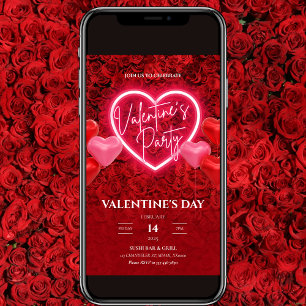 Elegant Neon Heart Valentine's Party Invitation