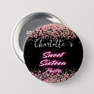 Elegant neon Pink Black retro Sweet 16th Birthday 7.5 Cm Round Badge