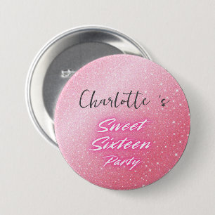 Elegant neon Pink Black retro Sweet 16th Birthday 7.5 Cm Round Badge