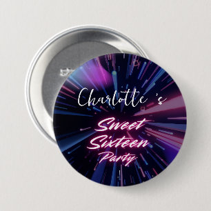 Elegant neon Pink Black retro Sweet 16th Birthday  7.5 Cm Round Badge