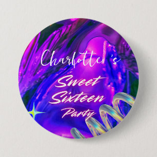 Elegant neon Pink Black retro Sweet 16th Birthday 7.5 Cm Round Badge