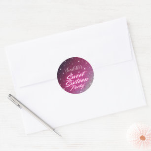 Elegant neon Pink Black Retro Sweet 16th Birthday Classic Round Sticker