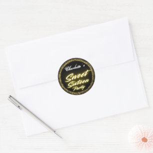 Elegant neon Pink Black retro Sweet 16th Birthday Classic Round Sticker