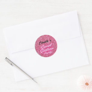 Elegant neon Pink Black Retro Sweet 16th Birthday Classic Round Sticker