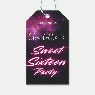Elegant neon Pink Black retro Sweet 16th Birthday  Gift Tags