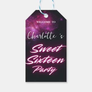 Elegant neon Pink Black retro Sweet 16th Birthday Gift Tags