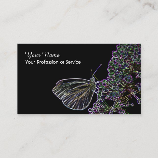 Elegant Neon Pop-Art butterfly flower Business Car Business Card (Front)