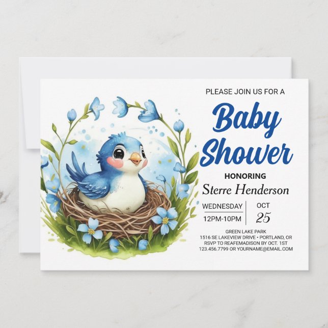 Elegant Nest Woodland Bird Boy Baby Shower Invitation (Front)