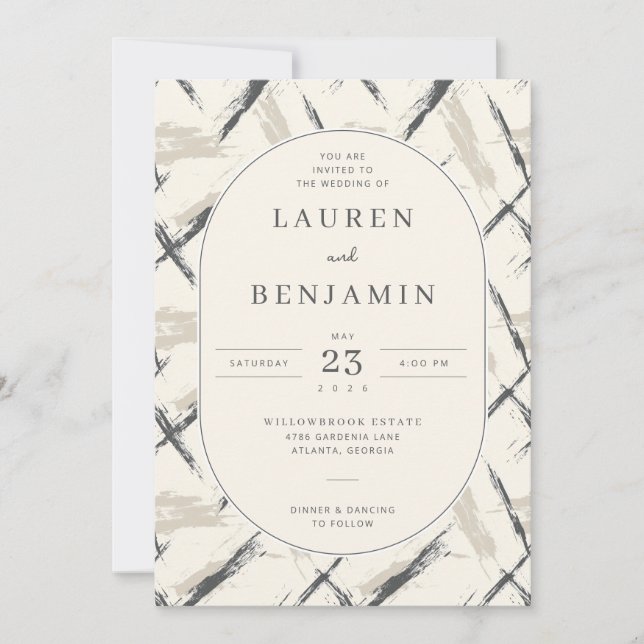 Elegant Neutral Abstract Brushstrokes Invitation (Front)