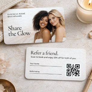 Elegant Neutral Aesthetic Photo QR Code Referral Business Card