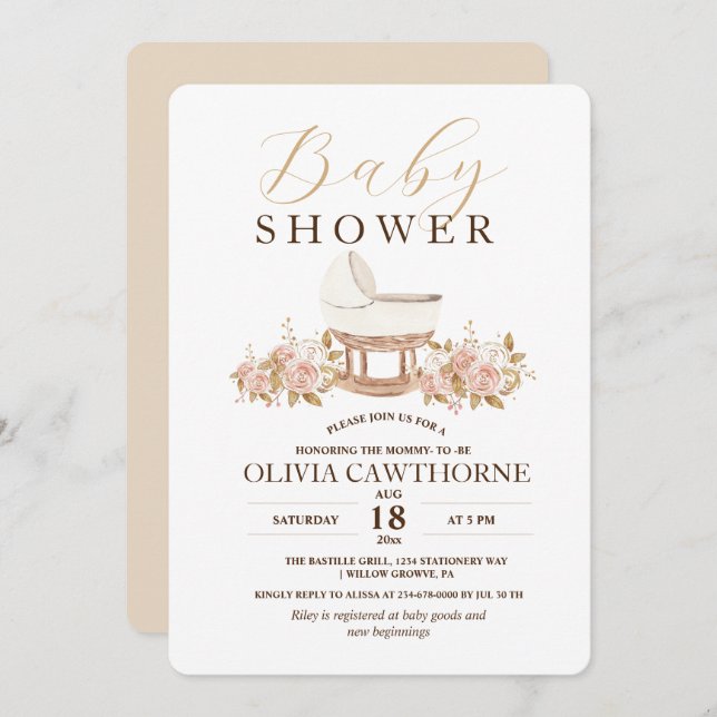 Elegant Neutral Baby Shower  Invitation (Front/Back)