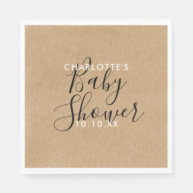 Elegant Neutral Baby Shower Rustic Script Napkin (Front)