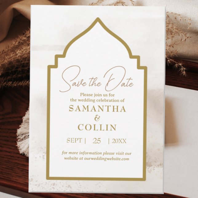 Elegant Neutral Beige Gold Modern Save the Date Invitation (Creator Uploaded)