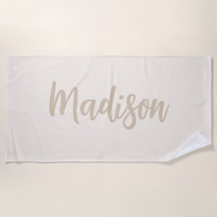 Elegant Neutral Beige Personalised Monogram Beach Towel