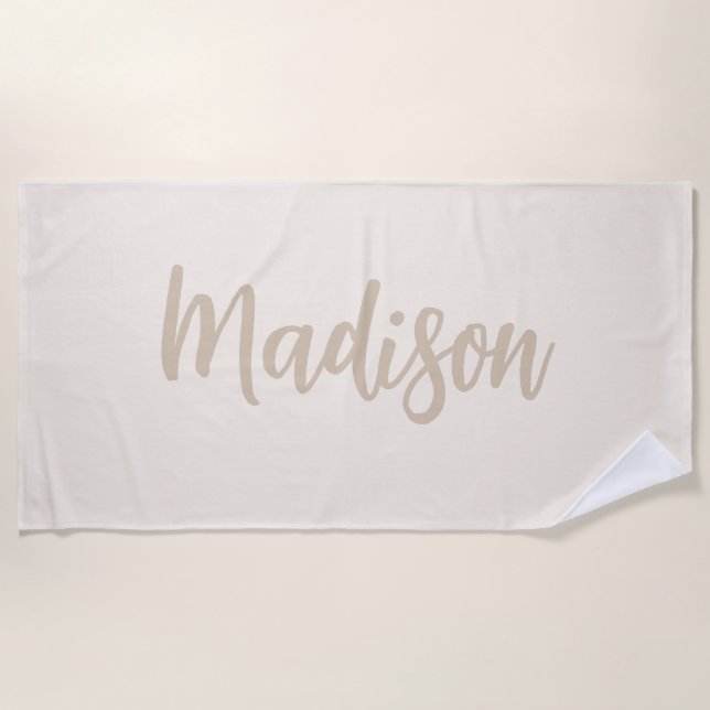 Elegant Neutral Beige Personalised Monogram Beach Towel (Front)