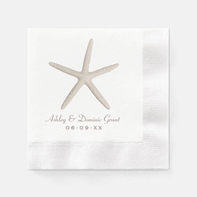 Elegant Neutral Beige Starfish Wedding Monogram Napkin (Front)