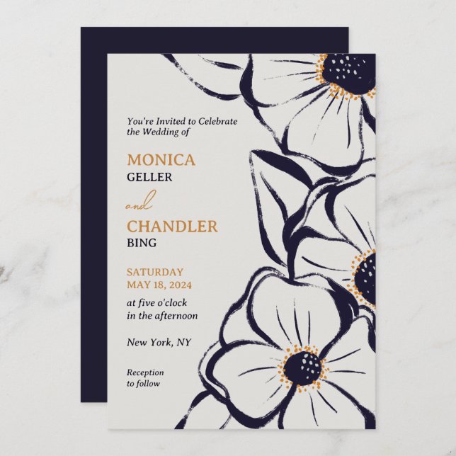 Elegant Neutral Big Blooms Wedding Invitation (Front/Back)