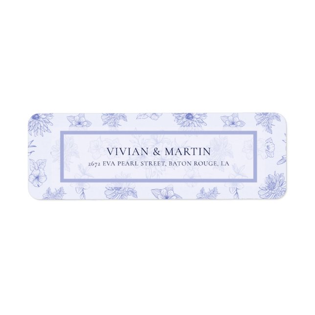 Elegant Neutral Blue Shadow floral Return Address Label (Front)
