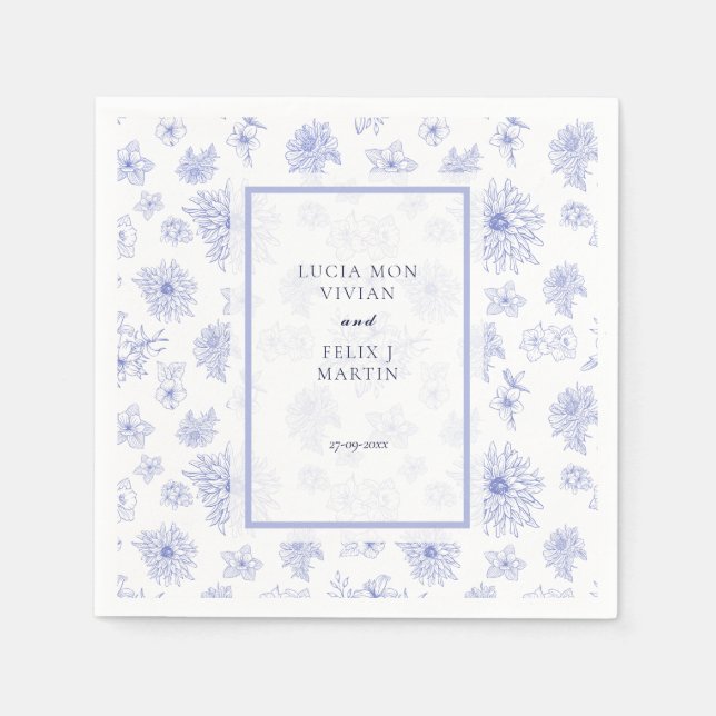 Elegant Neutral Blue Shadow floral Wedding Dinner Napkin (Front)